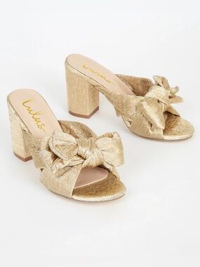 Lulu's Metallic Gold Knot Slide Mules